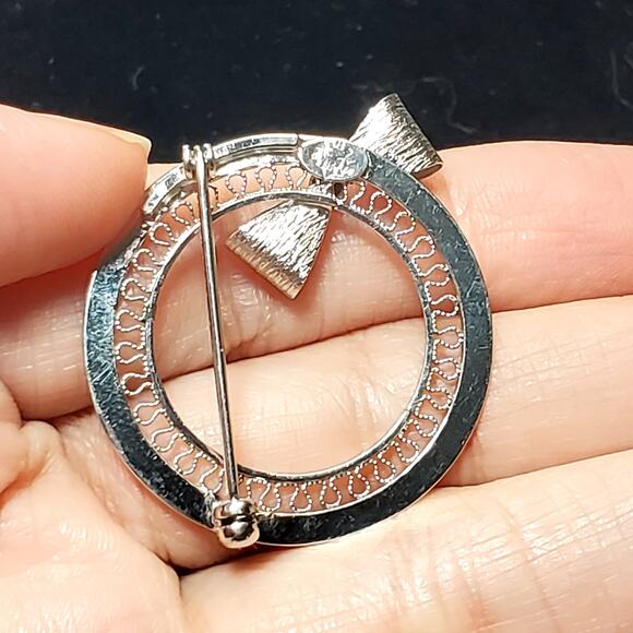 Star Art Sterling Bow Open Work Round Brooch 1.25" Minimalist Signed Vtg - Picture 5 of 6